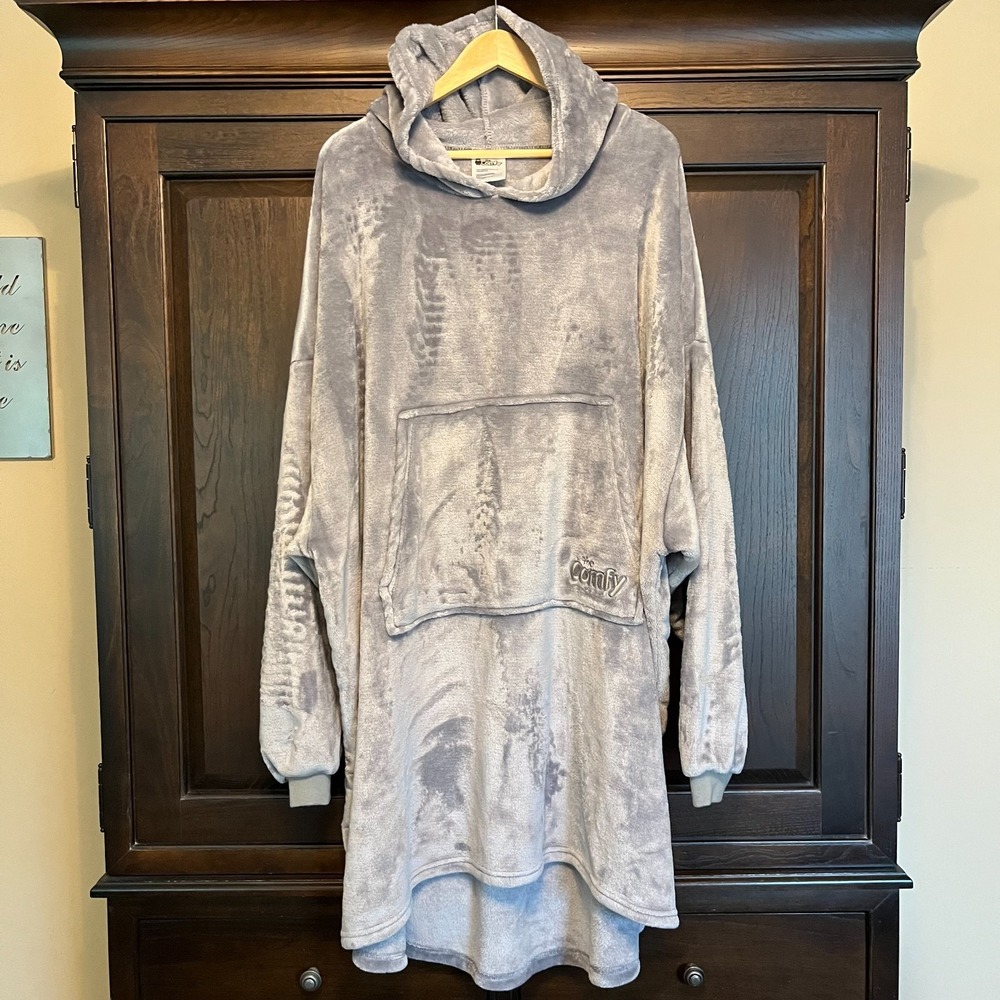 THE COMFY Velour Hooded Blanket Robe Purplish Gray One Size SO SOFT Comfy Cozy